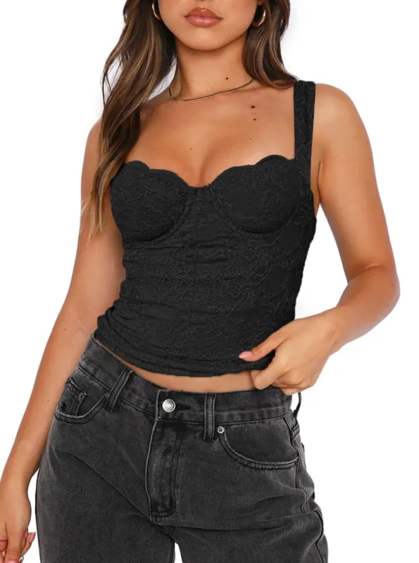 Square Neck Sleeveless Going Out Lace Bustier Tops sold by ReoRia