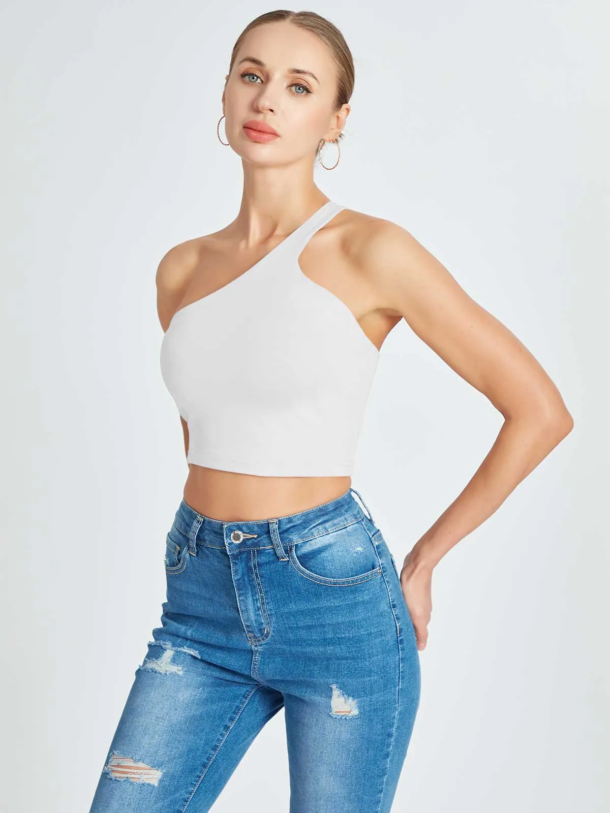 One Shoulder Backless Going Out Trendy Crop Tops sold by ReoRia product image thumbnail 4