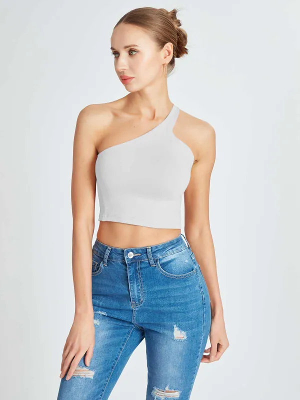 One Shoulder Backless Going Out Trendy Crop Tops made by ReoRia