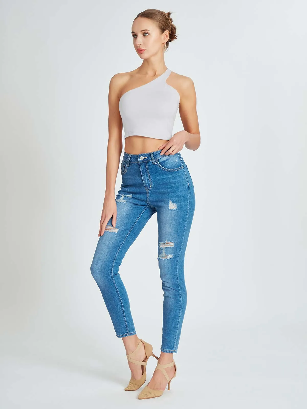 One Shoulder Backless Going Out Trendy Crop Tops sold by ReoRia product image thumbnail 2