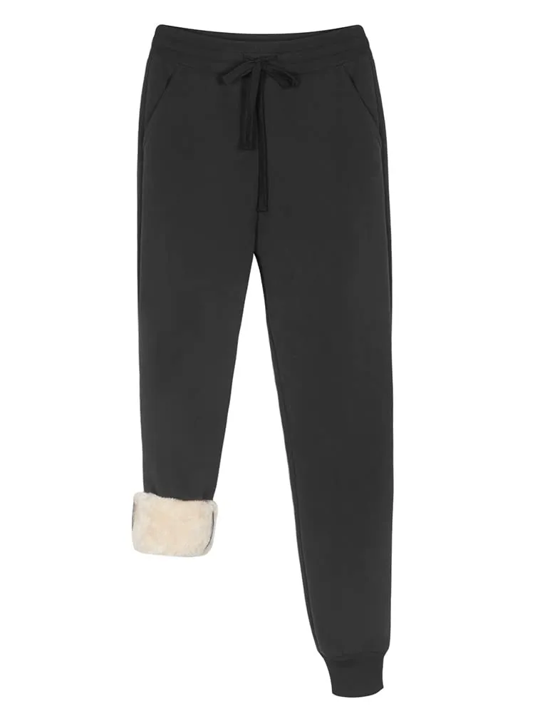 Pants Thick Sherpa Lined Athletic Jogger Drawstring Fleece Lined Sweatpants with Pockets sold by ReoRia