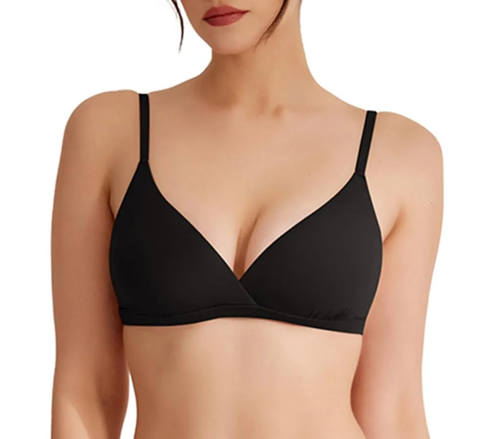 REORIA Women's Triangle V Neck Crossover Wireless No Padded Bralette Ultra Comfortable Soft Smoothing No Underwire Bras sold by ReoRia