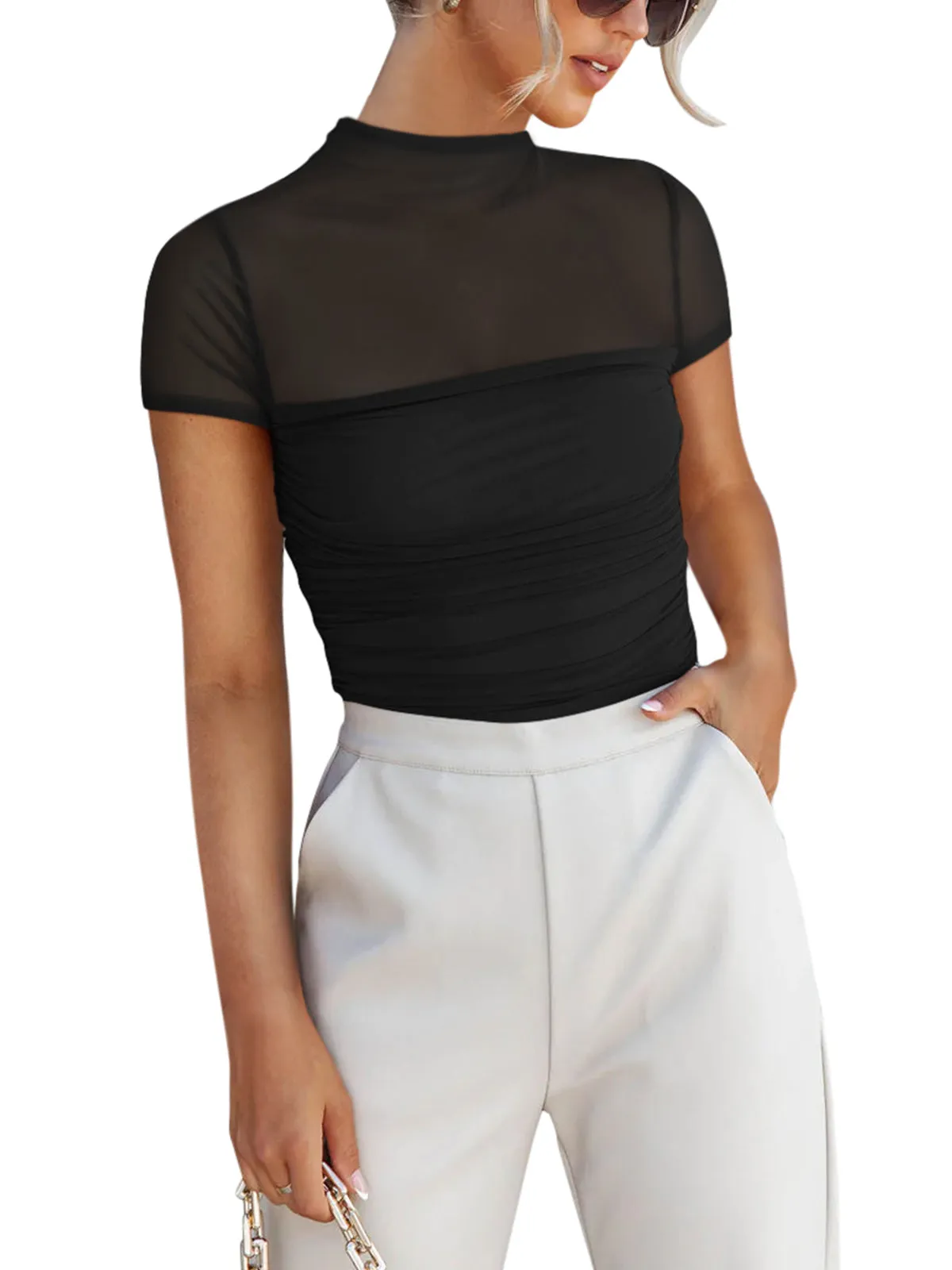 Veiled Allure High Neck Bodysuits Tops sold by ReoRia