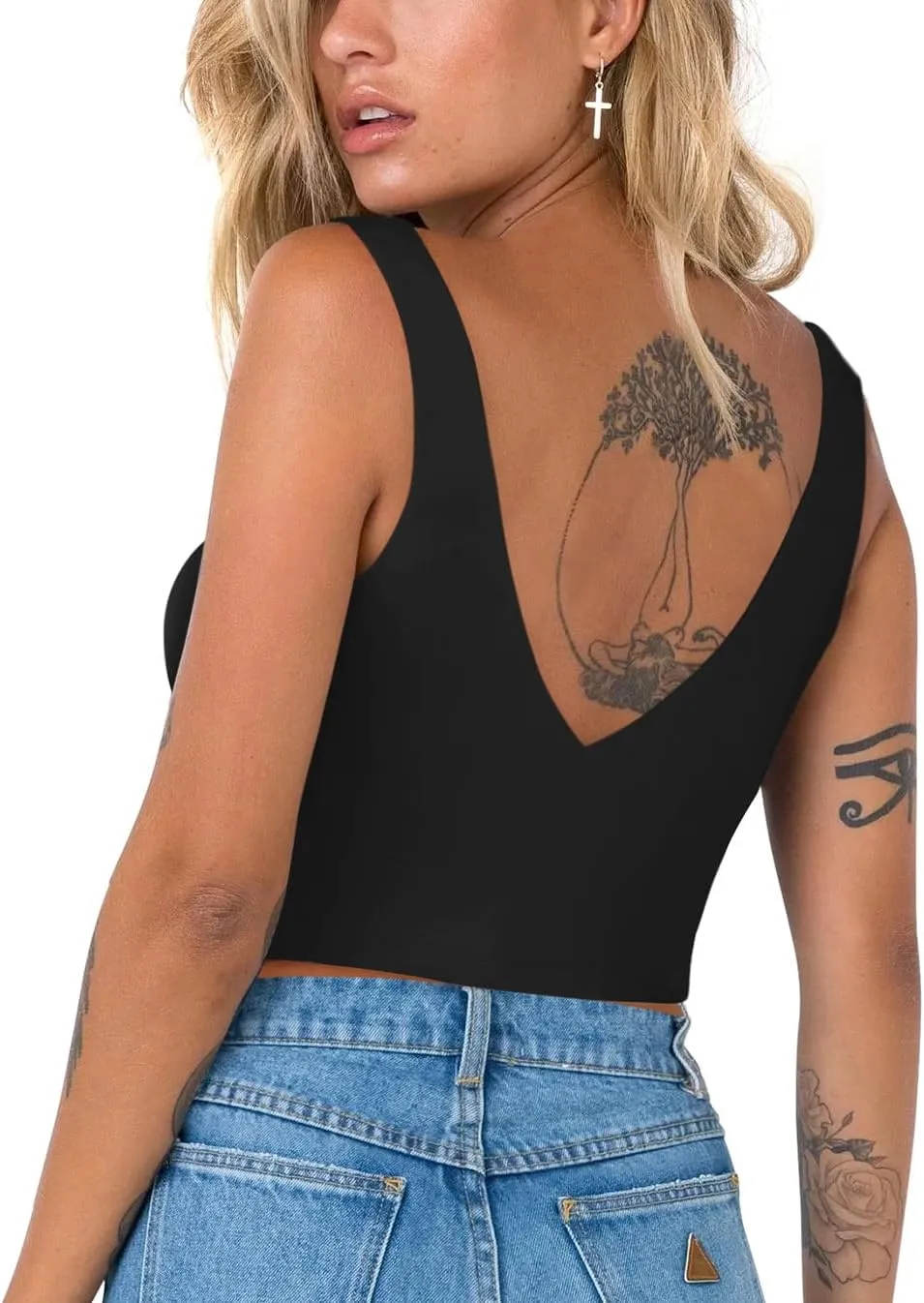 Timeless Charm Deep V Sleeveless Crop Top sold by ReoRia product image thumbnail 3