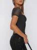 Square Neck Short Sleeve Sheer Mesh Bodysuits Tops sold by ReoRia