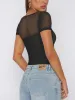 Square Neck Short Sleeve Sheer Mesh Bodysuits Tops sold by ReoRia