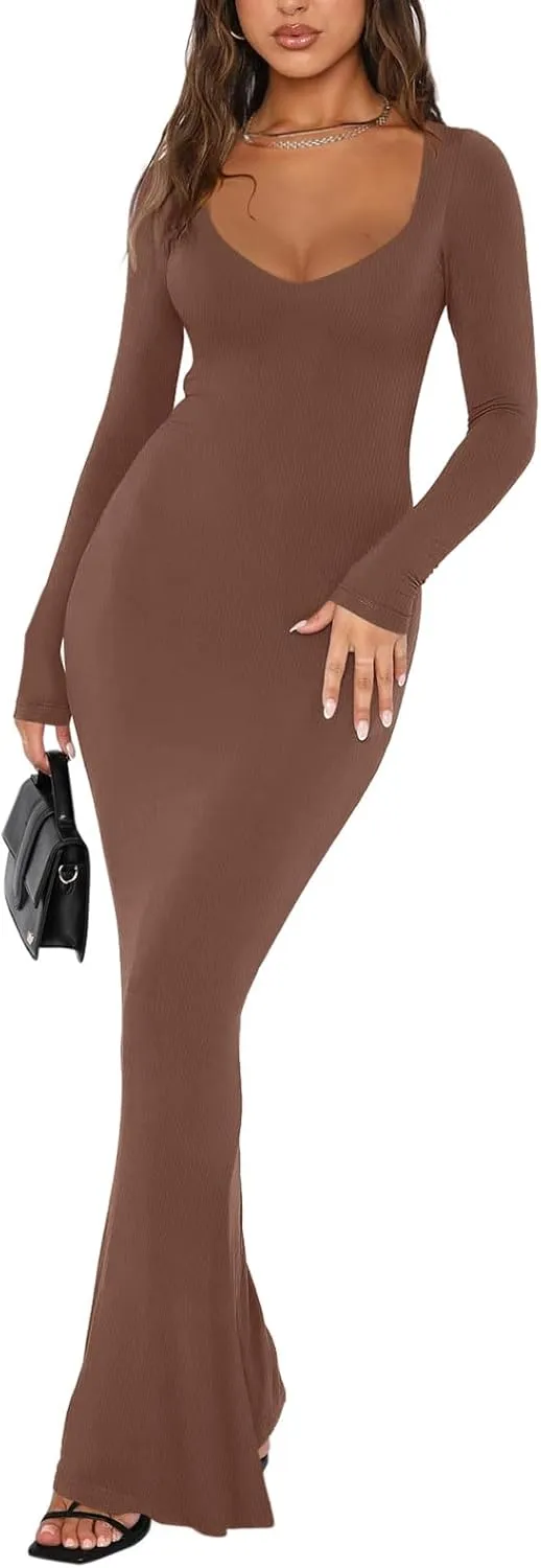 V Neck Long Sleeve Maxi Dress Casual Lounge Long Dresses sold by ReoRia product image thumbnail 2