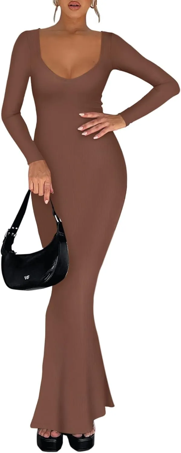 V Neck Long Sleeve Maxi Dress Casual Lounge Long Dresses sold by ReoRia product image thumbnail 5