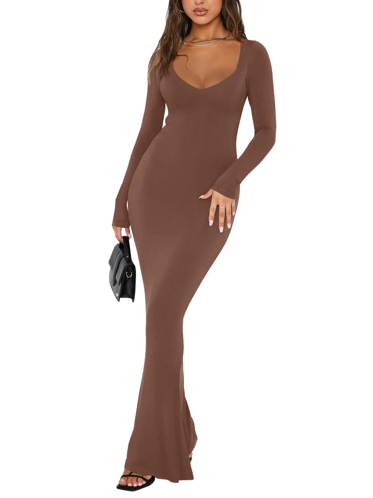 V Neck Long Sleeve Maxi Dress Casual Lounge Long Dresses sold by ReoRia