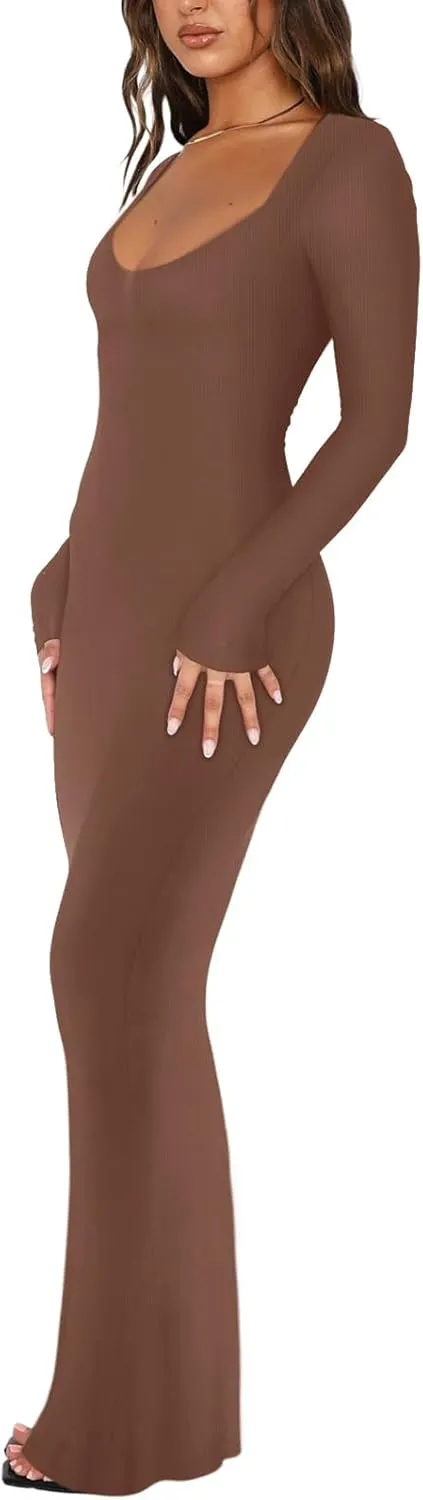 V Neck Long Sleeve Maxi Dress Casual Lounge Long Dresses sold by ReoRia product image thumbnail 3