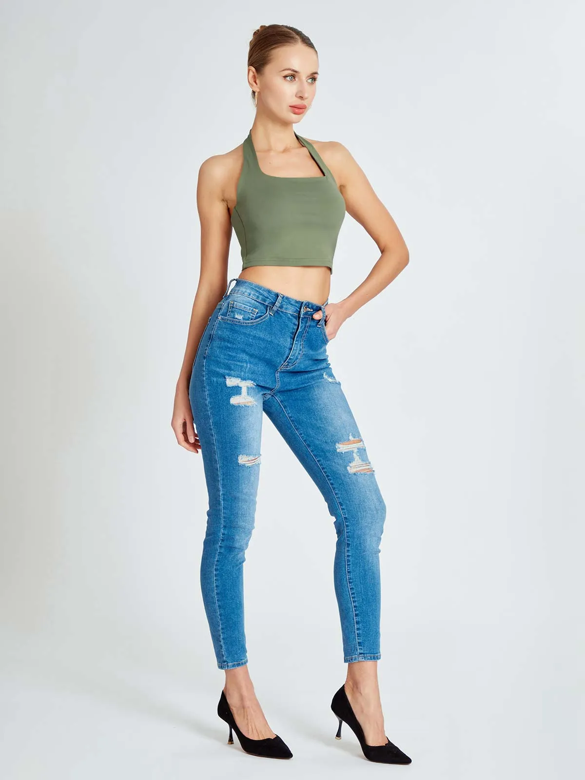 Y2K Halter Neck Seamless Crop Top sold by ReoRia product image thumbnail 5