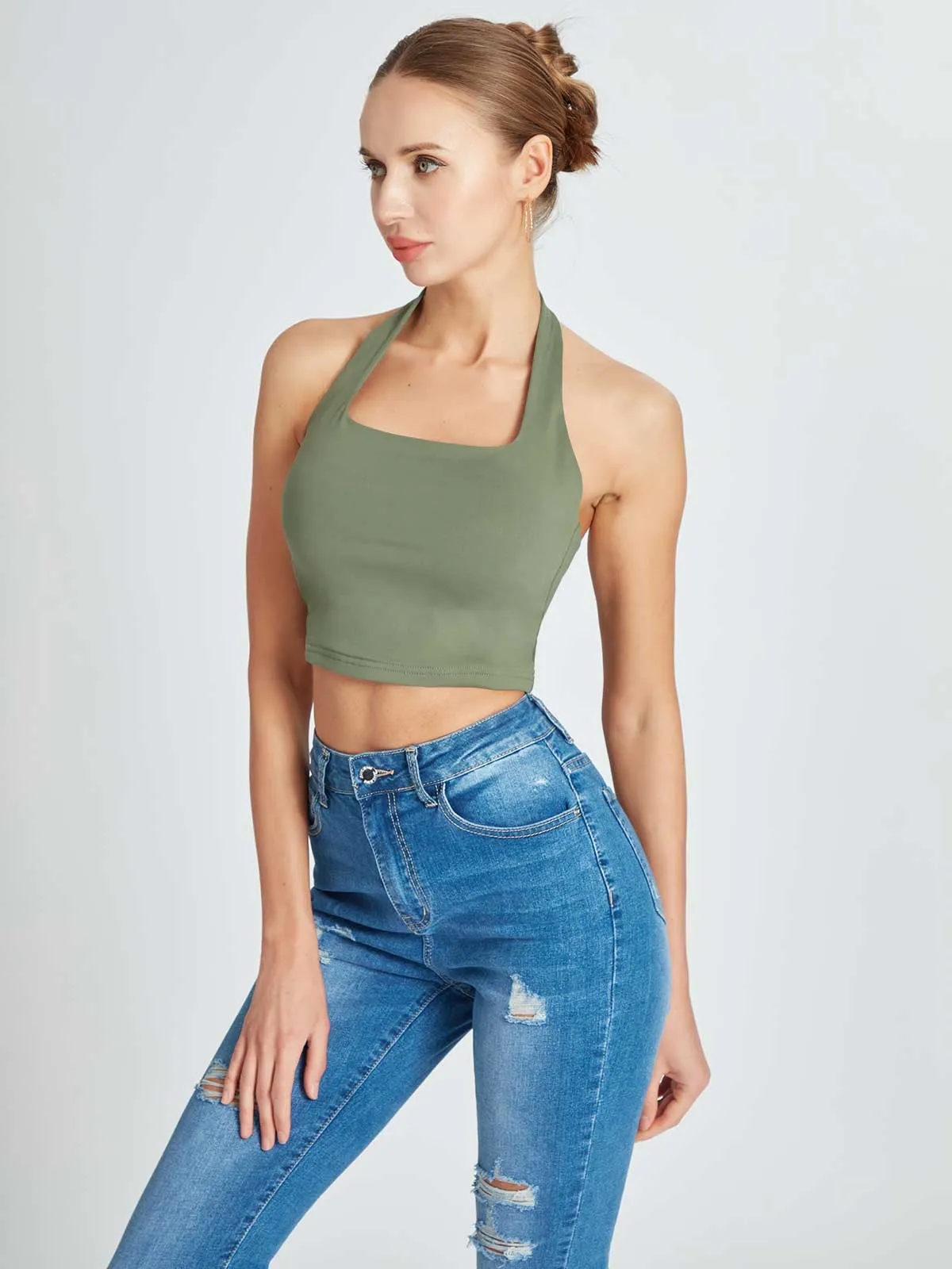 Y2K Halter Neck Seamless Crop Top sold by ReoRia product image thumbnail 2