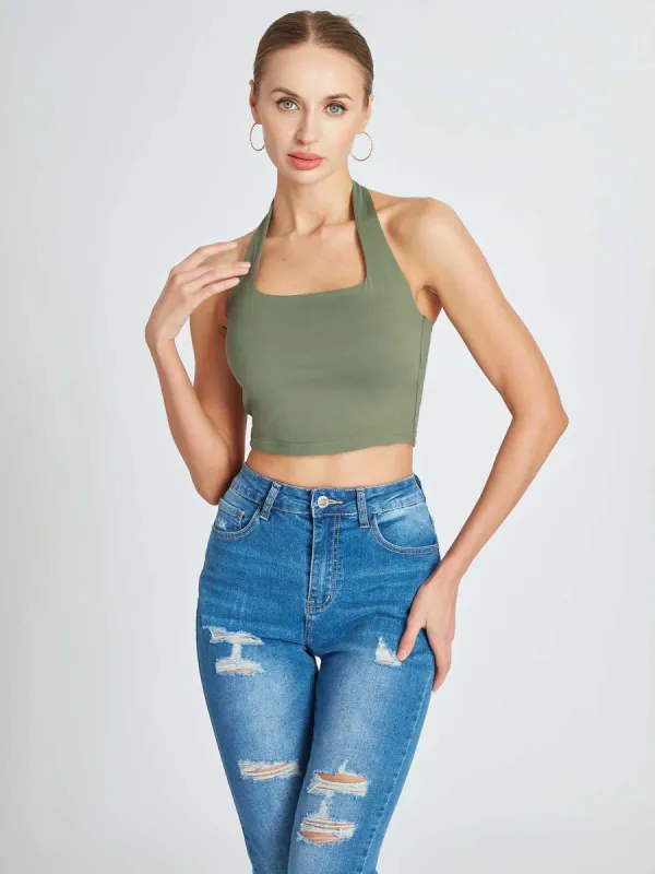 Y2K Halter Neck Seamless Crop Top sold by ReoRia