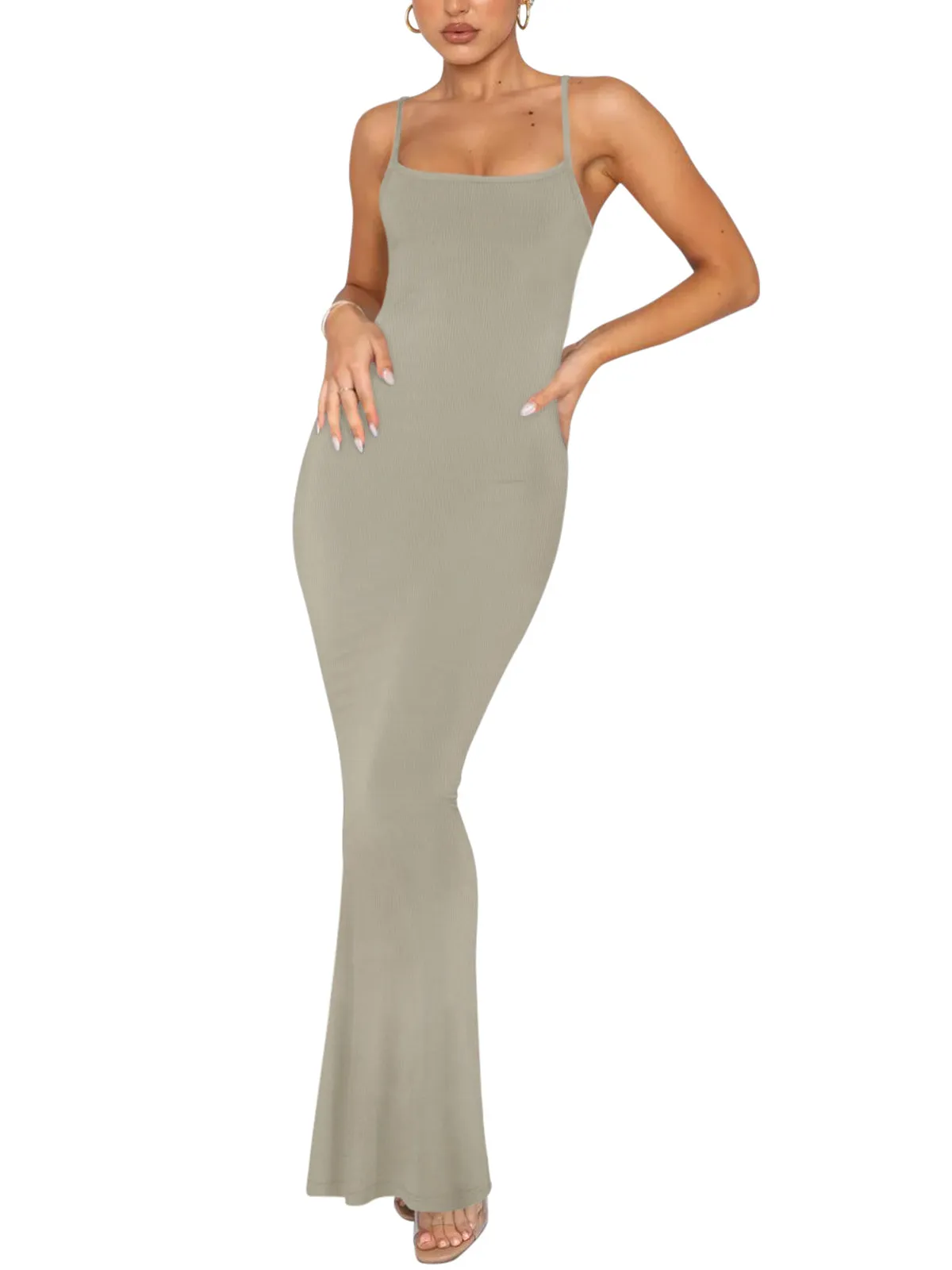 Lounge Slip Long Dress Backless Ribbed Bodycon Maxi Dresses sold by ReoRia product image thumbnail 2