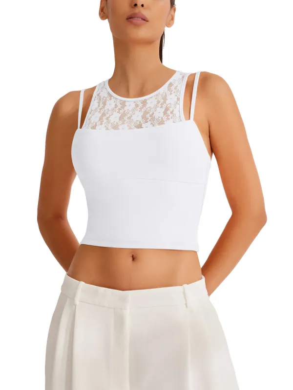 Lace Crewneck Tank Crop Tops Designer Collection sold by ReoRia