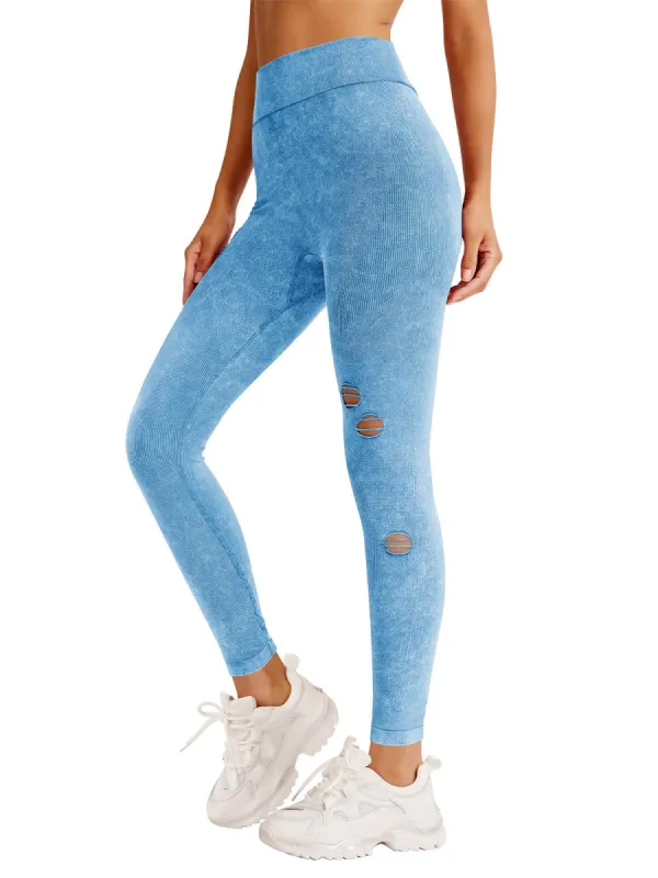 REORIA Women's Ripped Tie Dye High Waist Yoga Pants Seamless Workout Leggings 2024 Spring/Summer Designer Collection sold by ReoRia