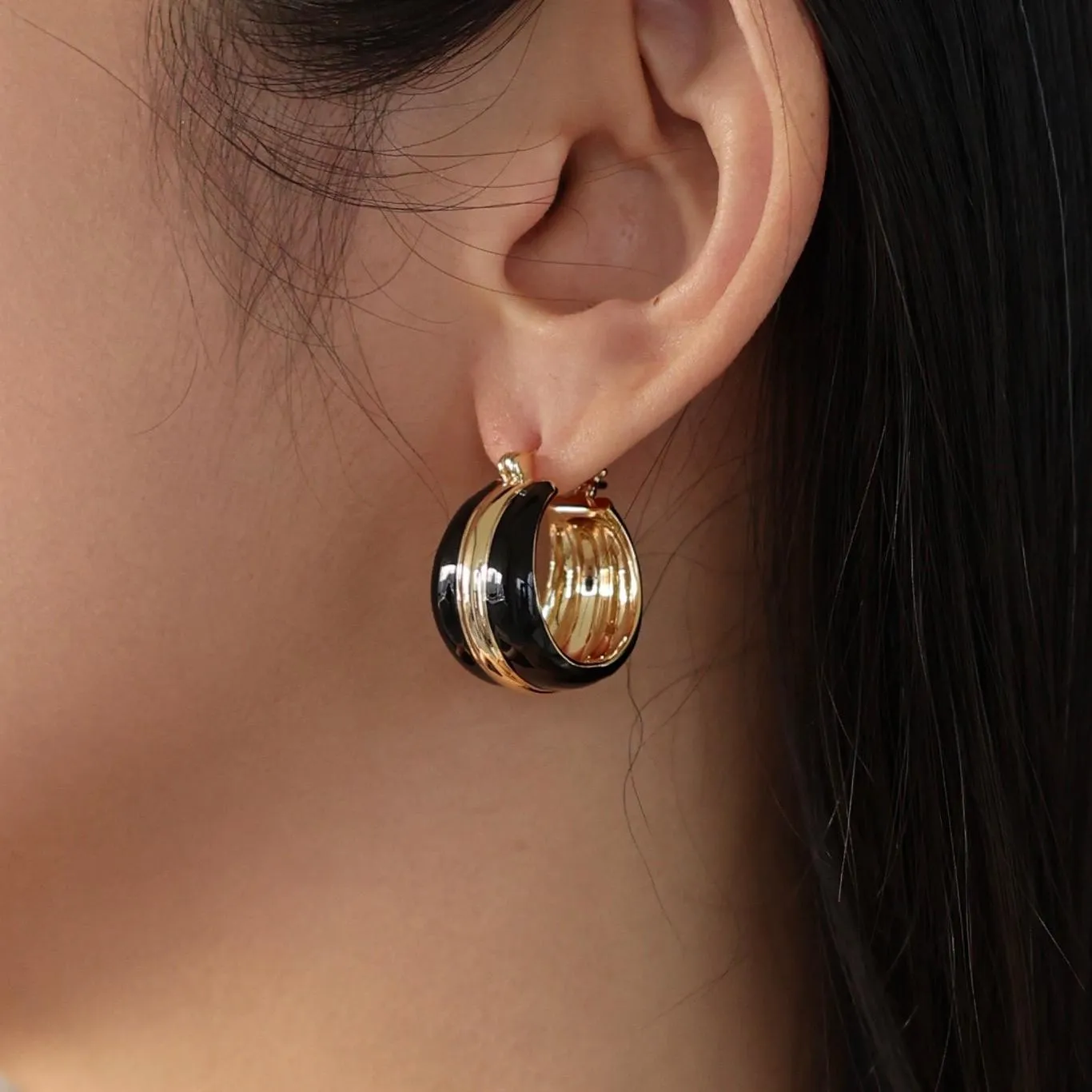 Ostuni Black Hoops Earrings sold by Retro Chic product image thumbnail 4