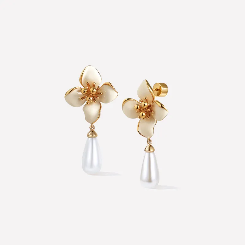 Iris Blossom Pearl Earrings sold by Retro Chic