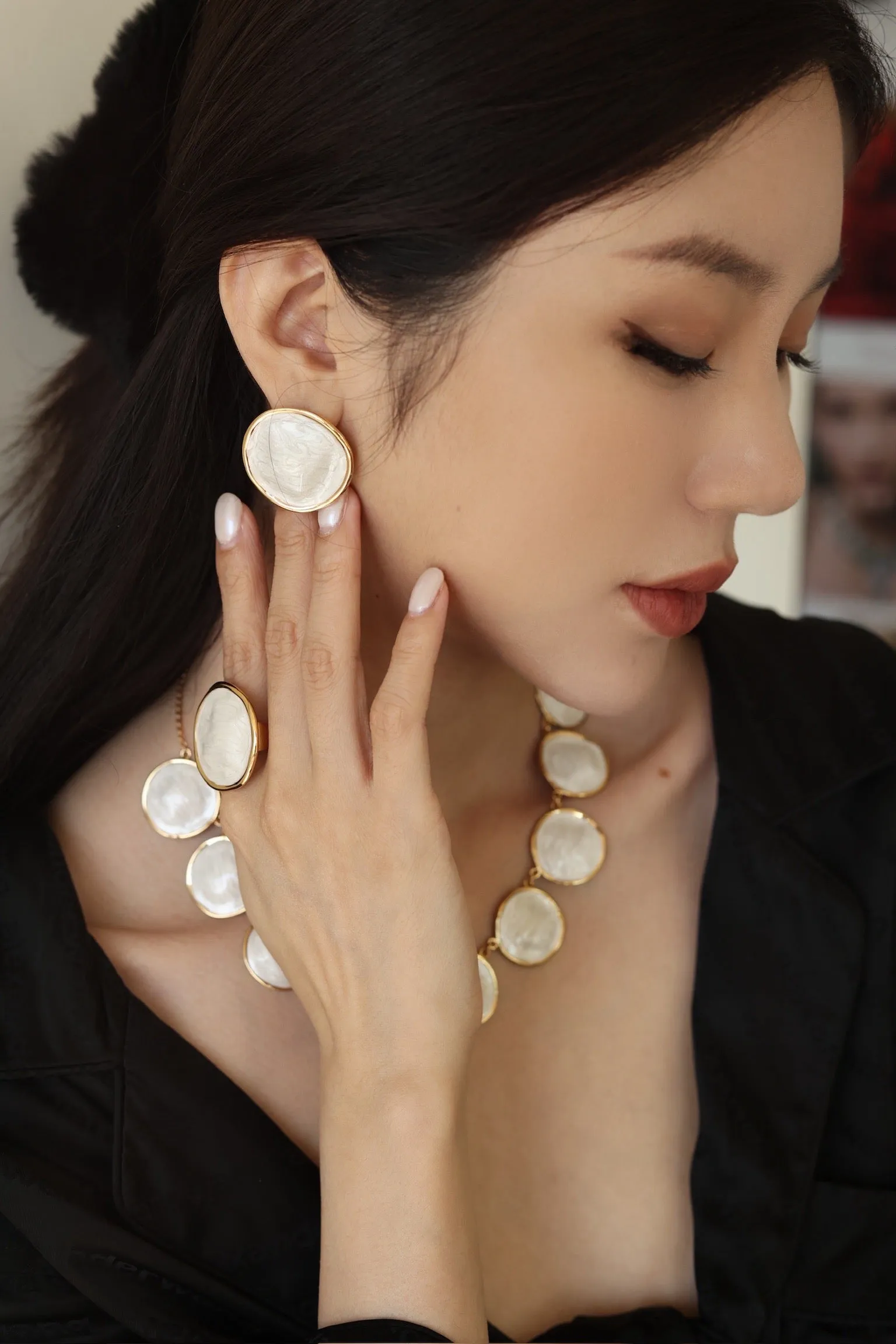 White Enamel Ripple Earrings sold by Retro Chic product image thumbnail 2