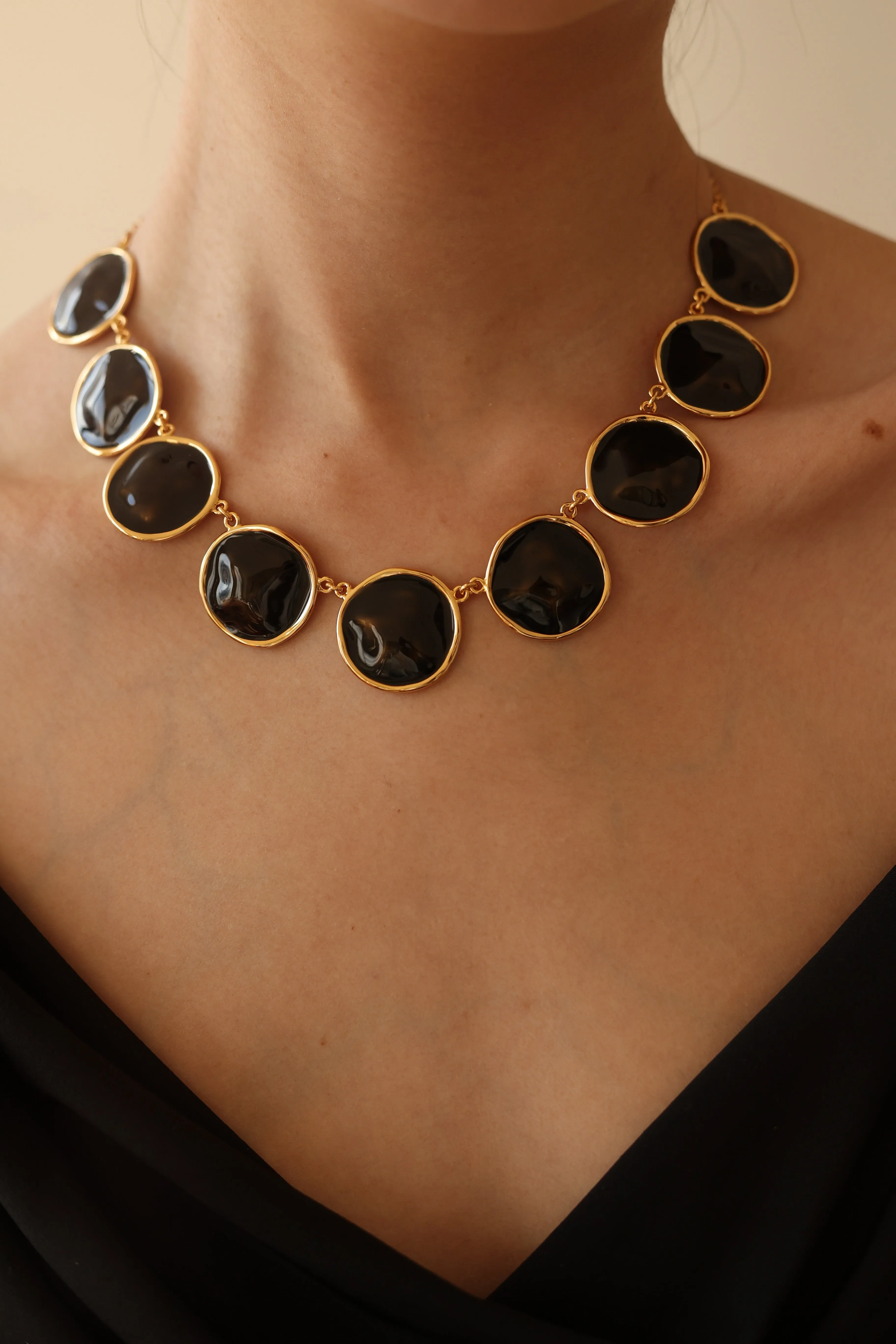 Black Enamel Ripple Necklace sold by Retro Chic product image thumbnail 2