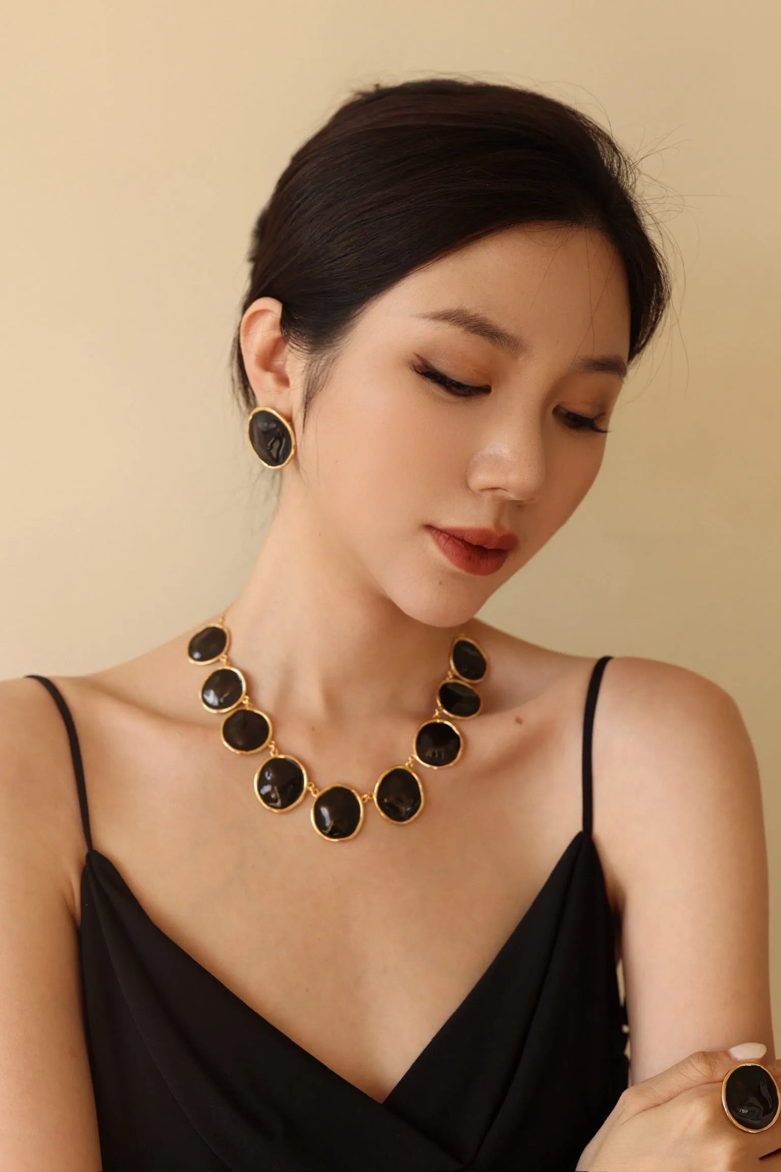 Black Enamel Ripple Necklace sold by Retro Chic product image thumbnail 4