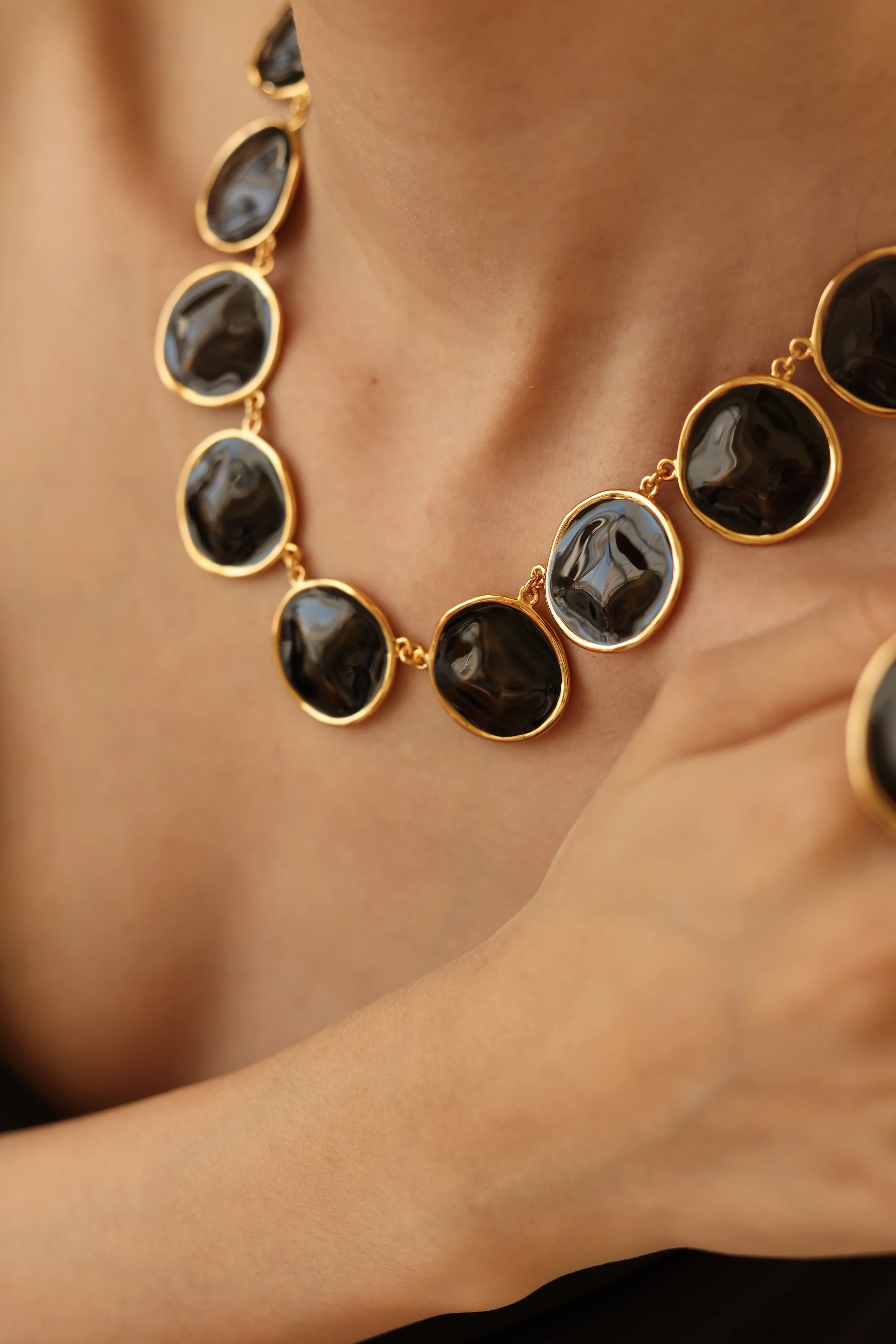 Black Enamel Ripple Necklace sold by Retro Chic product image thumbnail 3