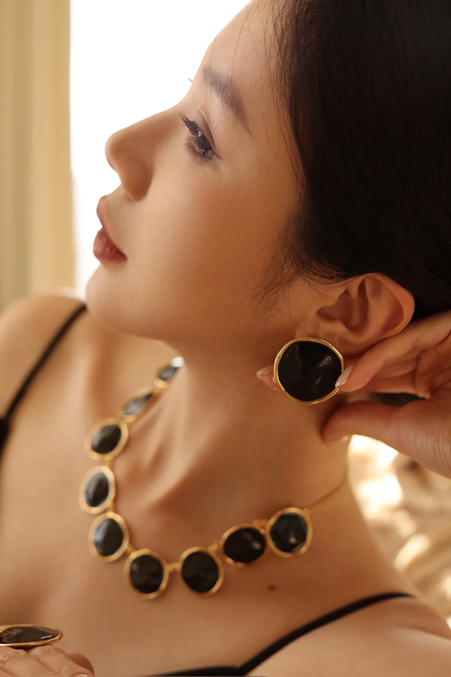 Black Enamel Ripple Earrings sold by Retro Chic product image thumbnail 2