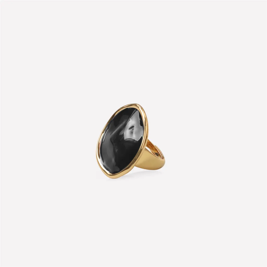 Black Enamel Ripple Ring sold by Retro Chic