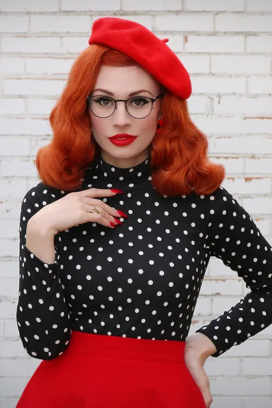 3994 Polka Dot Mock Neck Top - XS Only sold by Retrolicious