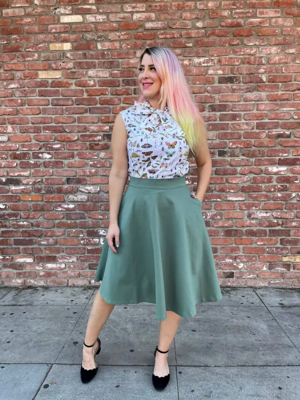 5004 Charlotte Skirt in Sage - Plus Sizes only sold by Retrolicious
