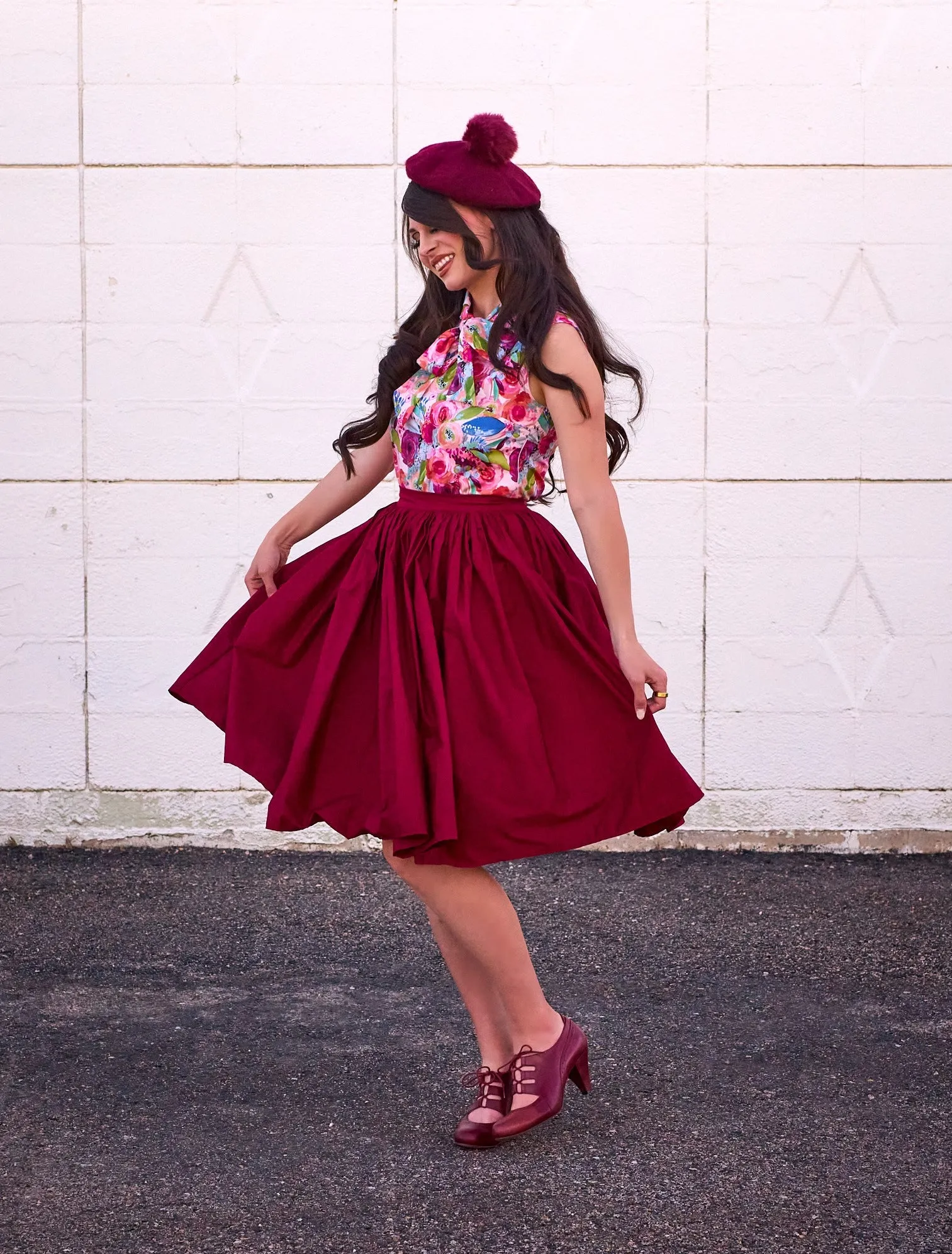 5001 Peggy Swing Skirt in Burgundy sold by Retrolicious