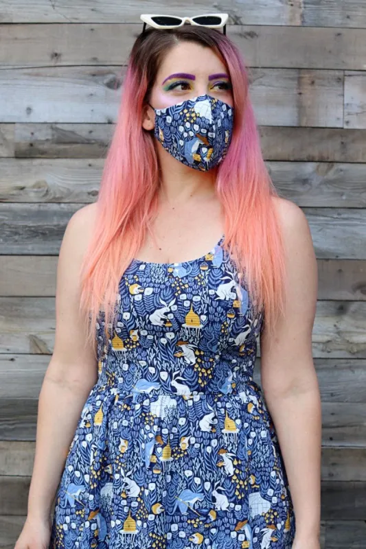 Busy Bees/Blue Gingham Mask sold by Retrolicious