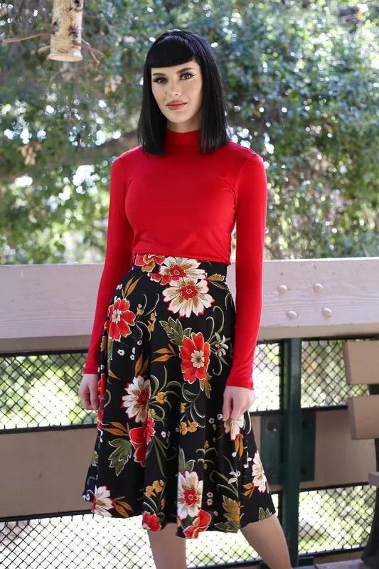 Charlotte Skirt in Black Floral - 4X only sold by Retrolicious