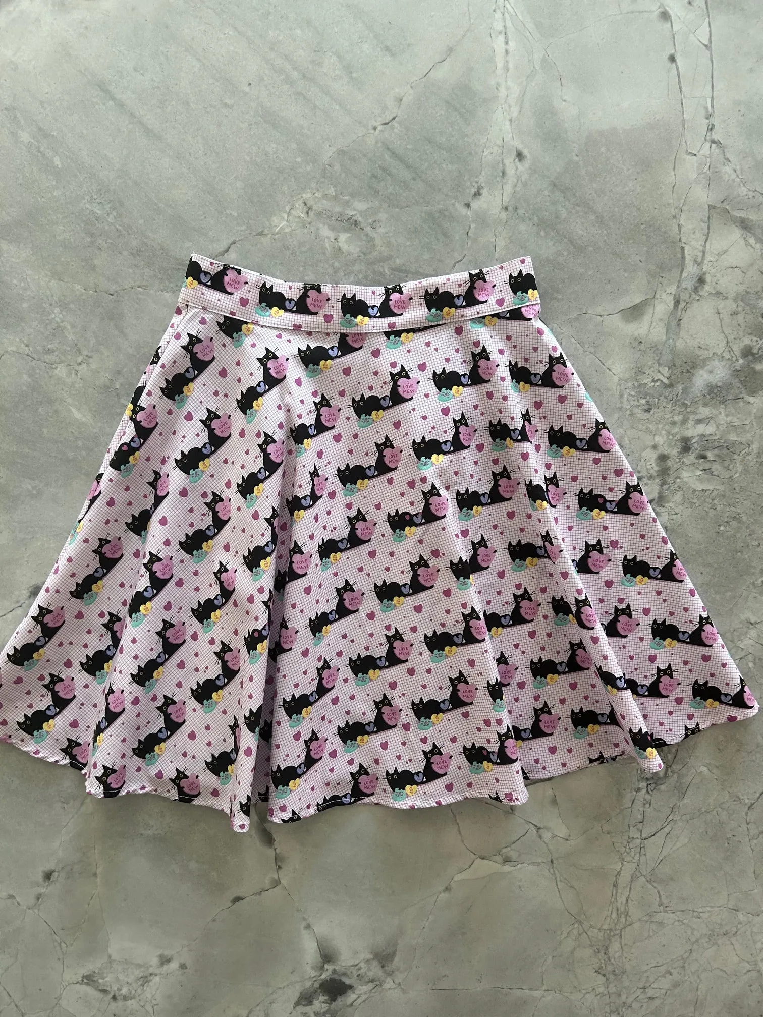 Pink Cats Skater Skirt sold by Retrolicious