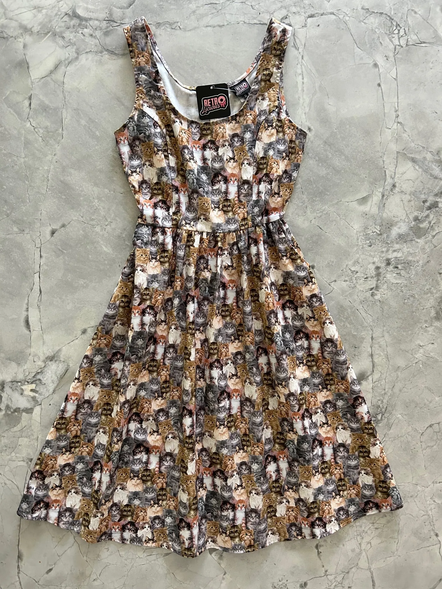 Cats Fit & Flare Dress - XL only, 1 left! sold by Retrolicious