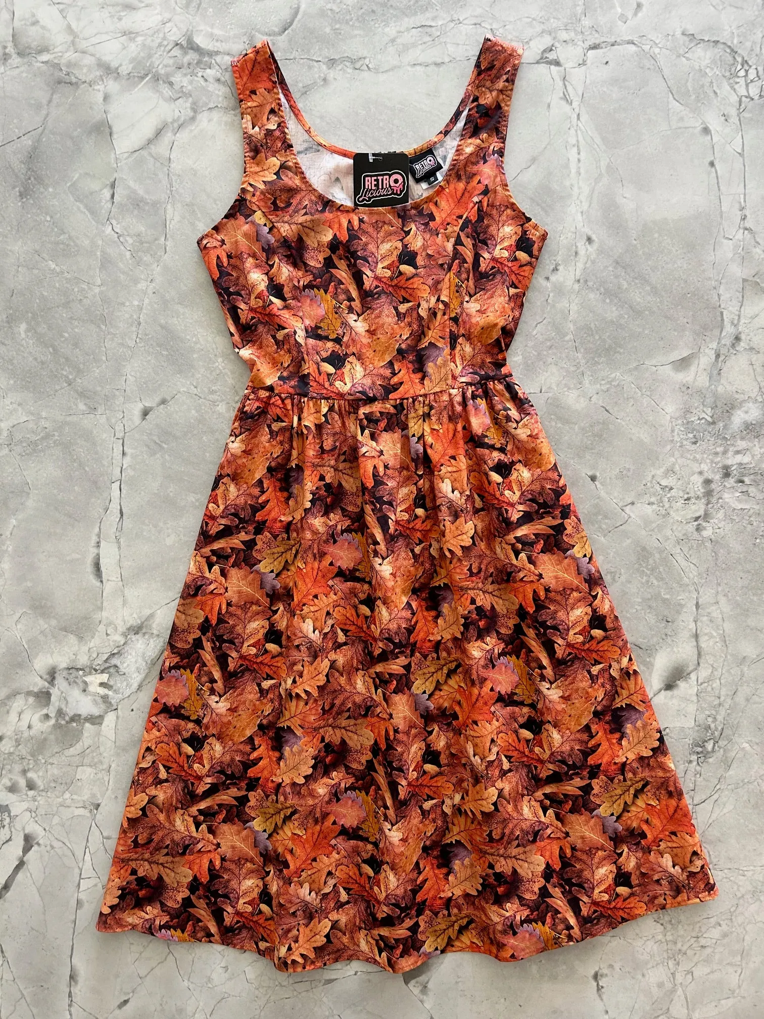 Leaves Fit & Flare Dress sold by Retrolicious