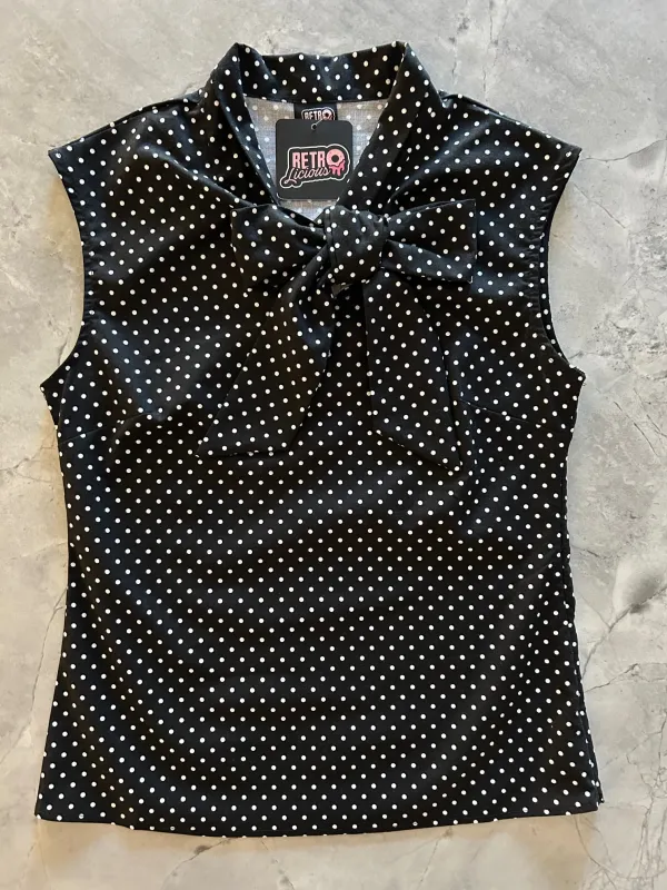 Black Polka Dot Bow Top - XL only sold by Retrolicious