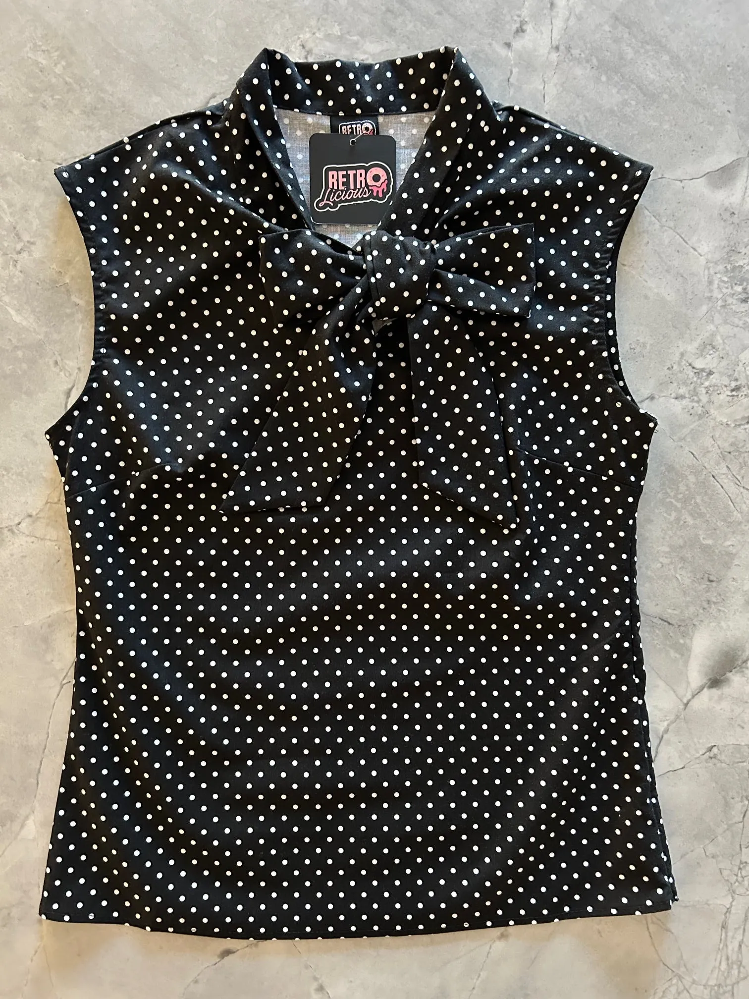 Black Polka Dot Bow Top - XL only, 1 left! sold by Retrolicious