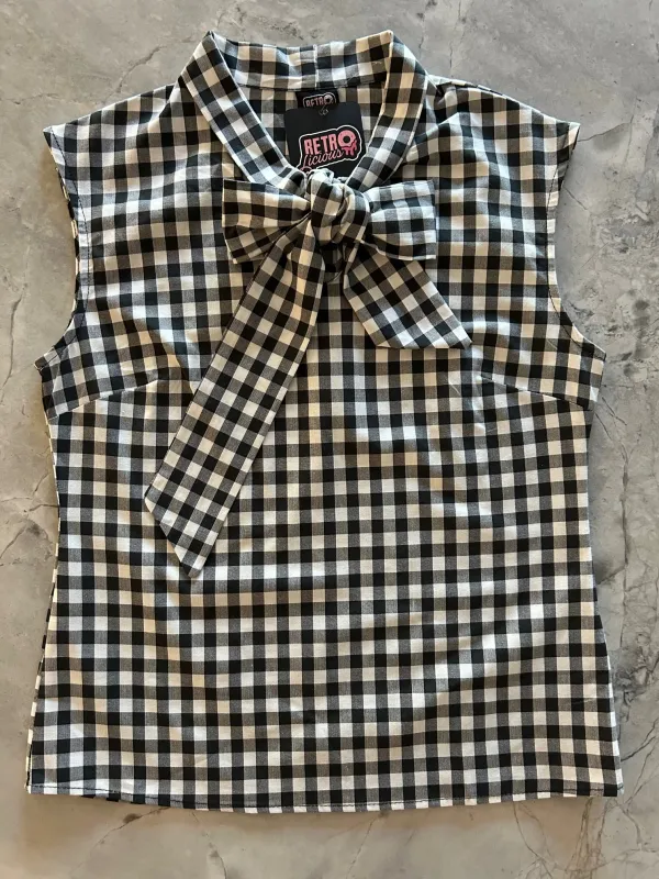 Black Gingham Bow Top - XL only sold by Retrolicious