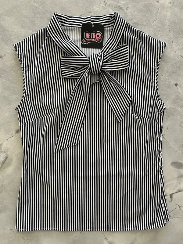 Black Striped Bow Top - 4X only sold by Retrolicious