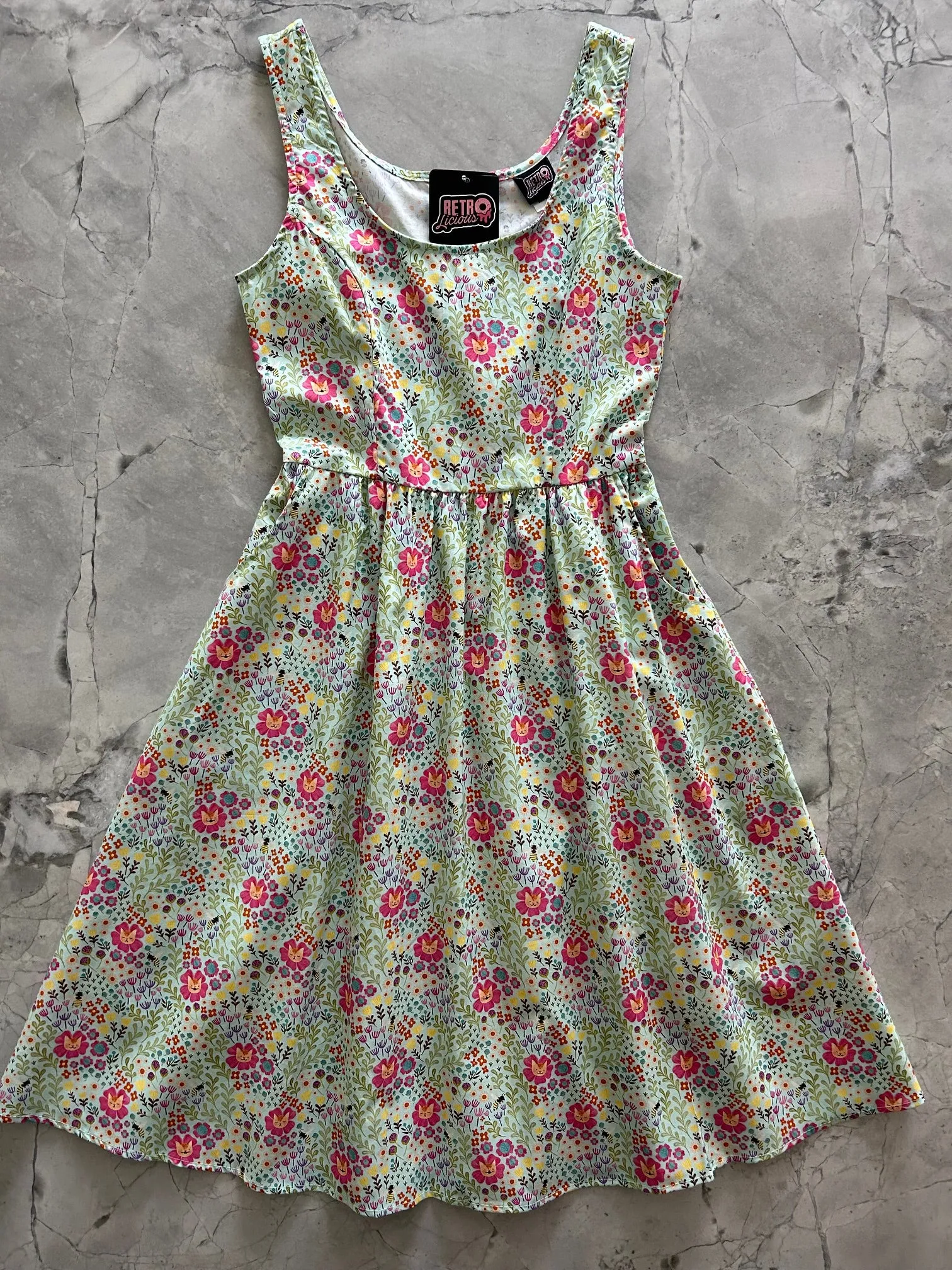 Floral Cats Fit & Flare Dress sold by Retrolicious