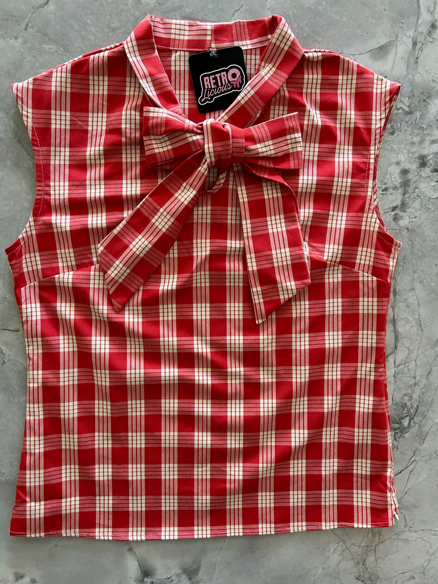 Red Plaid Bow Top sold by Retrolicious