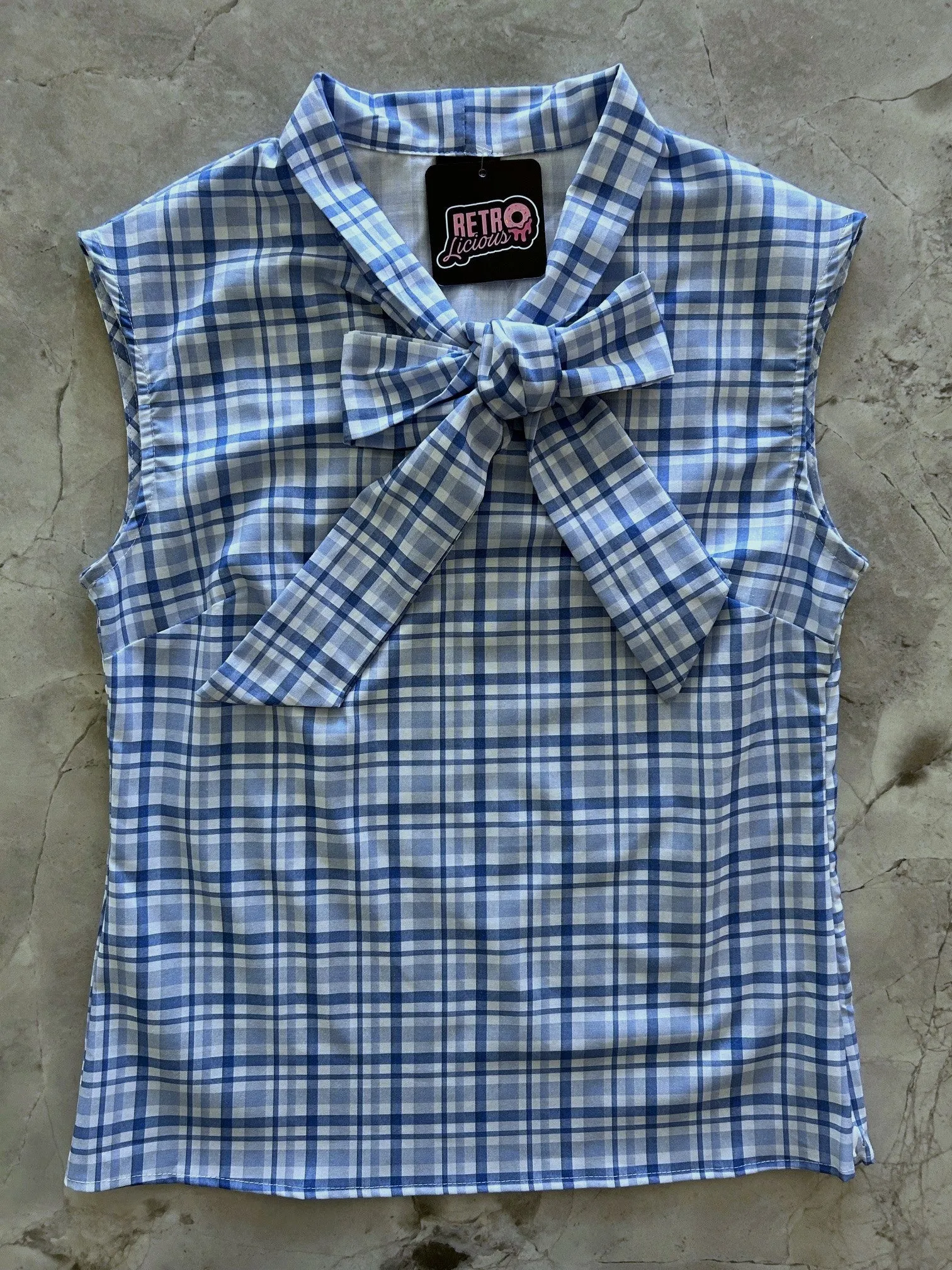 Blue Plaid Bow Top sold by Retrolicious