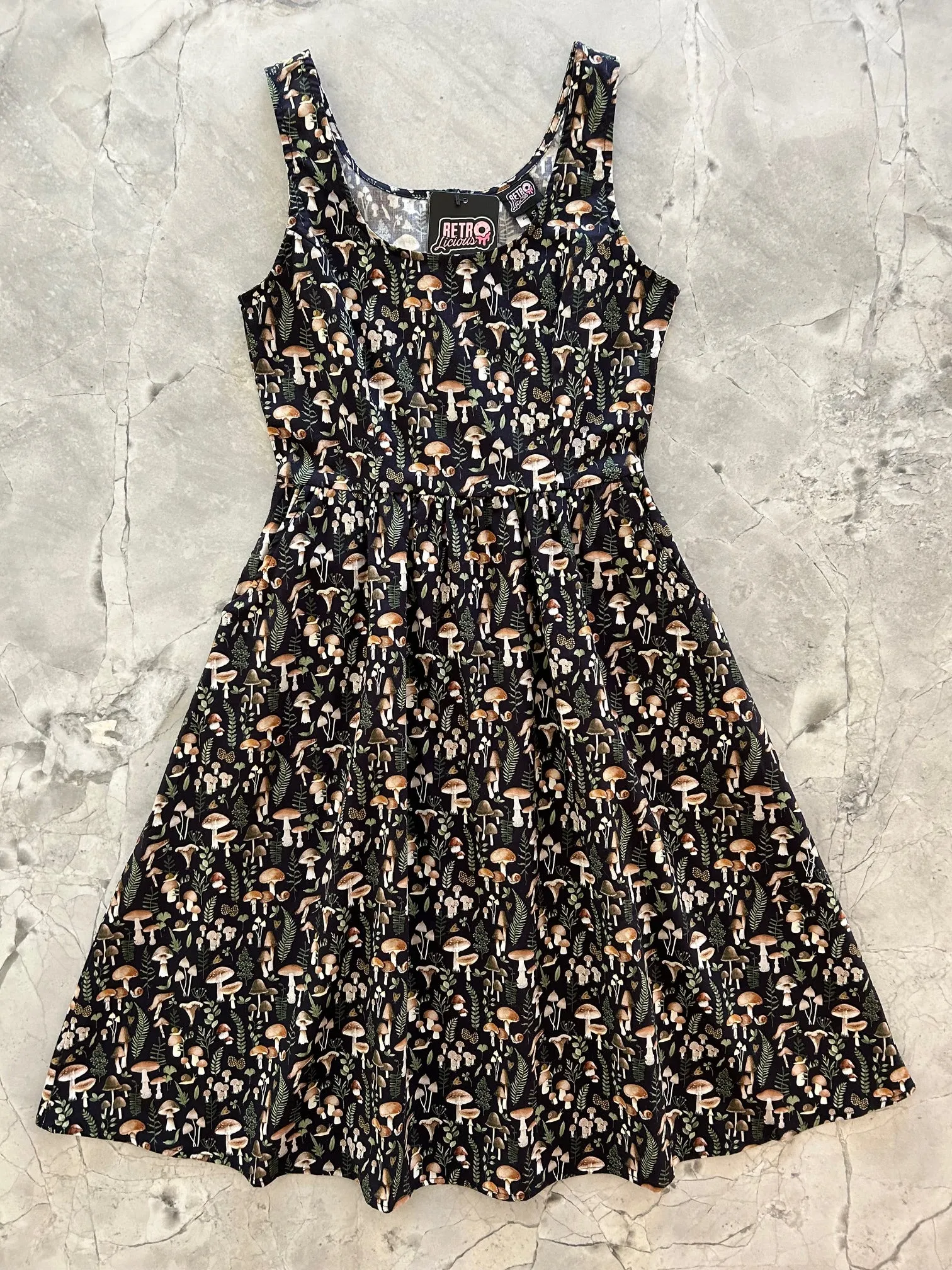 Mushrooms Fit & Flare Dress - XS only, 1 left! sold by Retrolicious