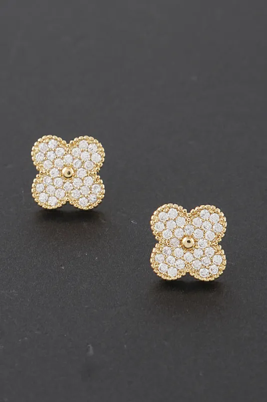 Clover Gold Stud Earrings sold by Retrolicious