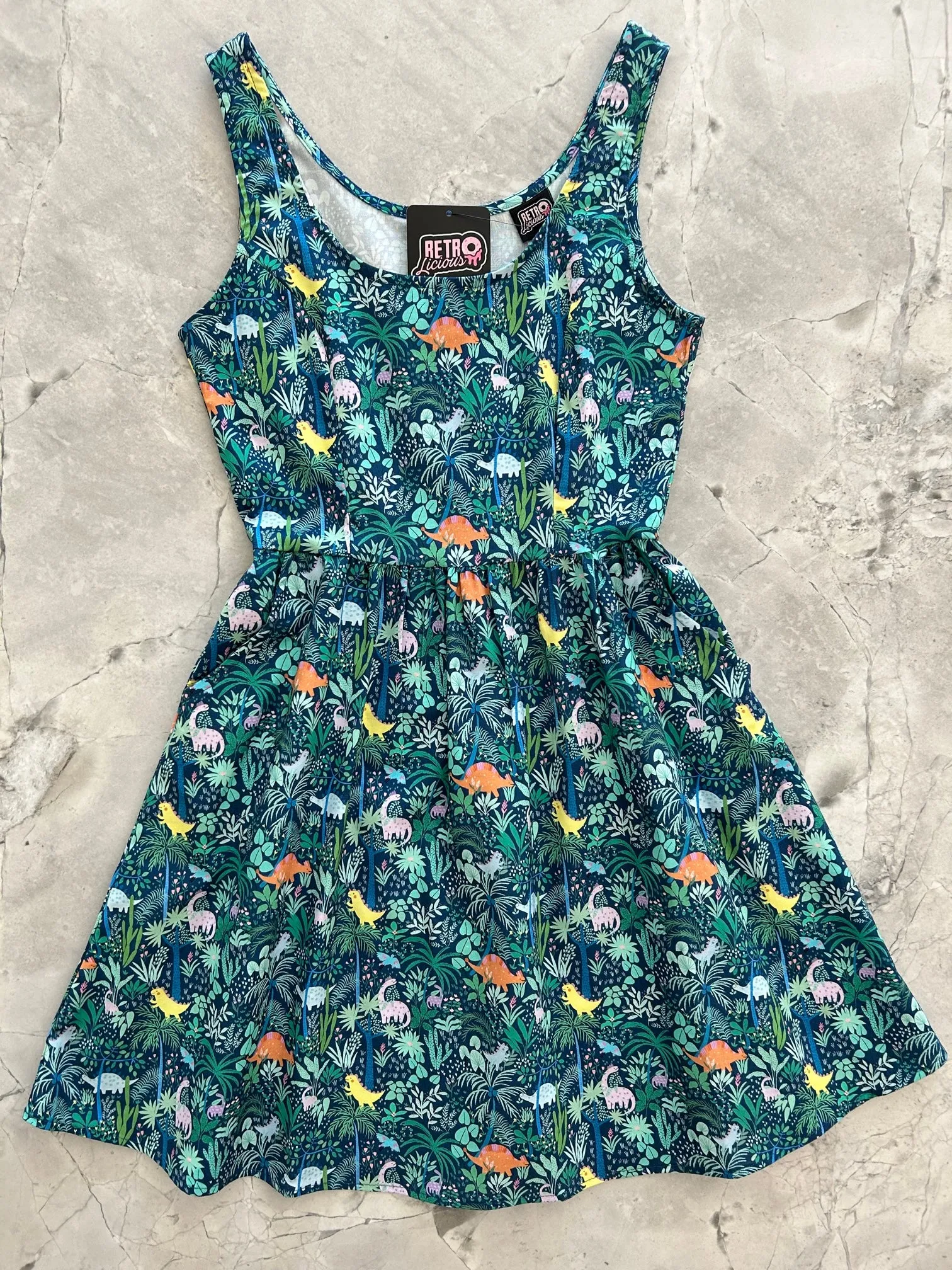 Dino Shorter Length Fit & Flare Dress sold by Retrolicious