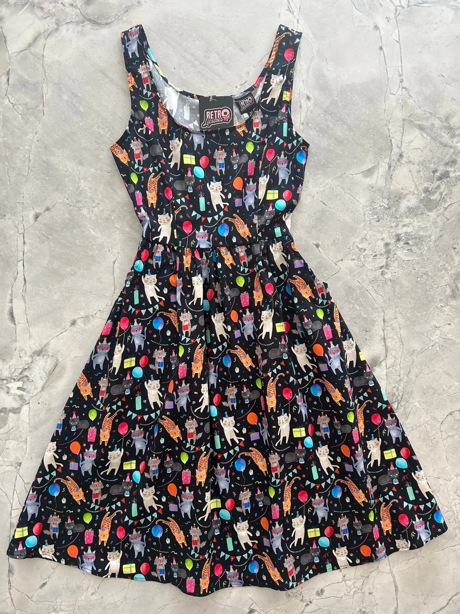 Party Cats Fit & Flare Dress sold by Retrolicious