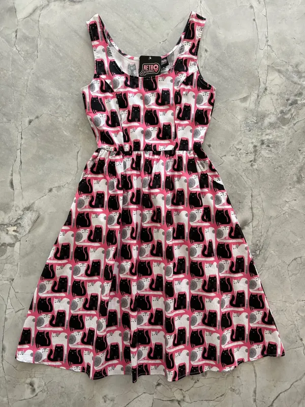 Cats Fit & Flare Dress - Medium only sold by Retrolicious
