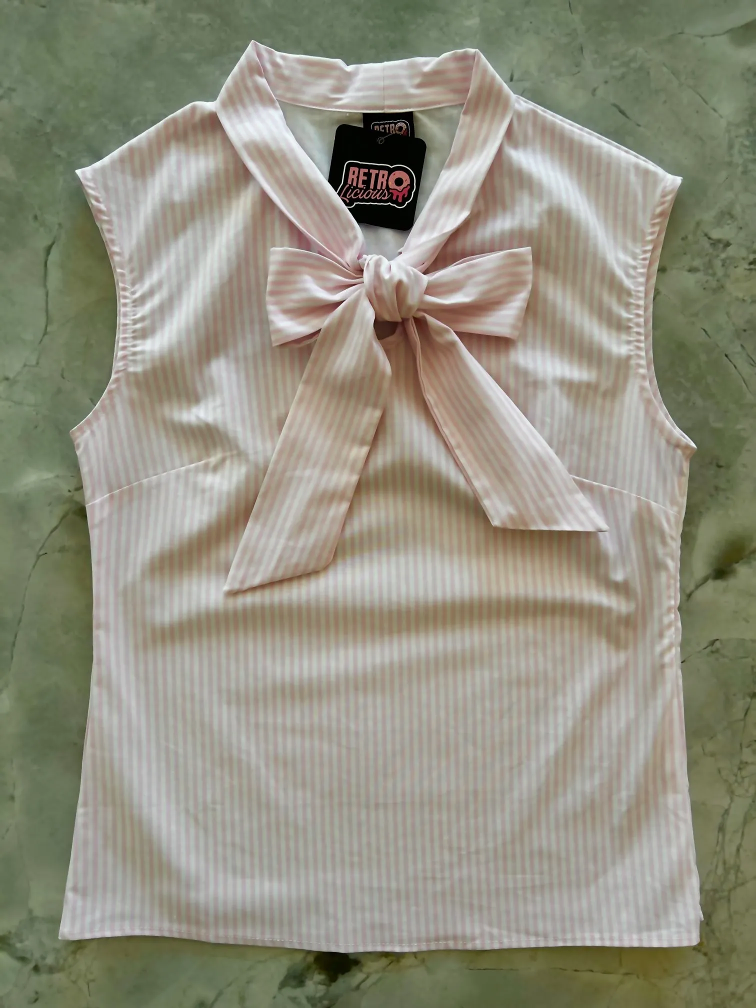 Pink Striped Bow Top sold by Retrolicious