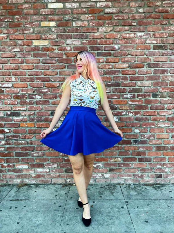 Royal Blue Skater Skirt sold by Retrolicious